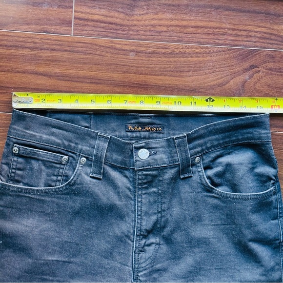 Nudie Jeans Co Lean Dean Black Stretch Denim Jeans 33x31 Slim Tapered Made Italy - Picture 8 of 10